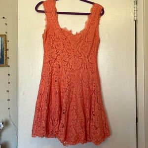 Orange/Peach lace fit and flare dress with sweetheart neckline
